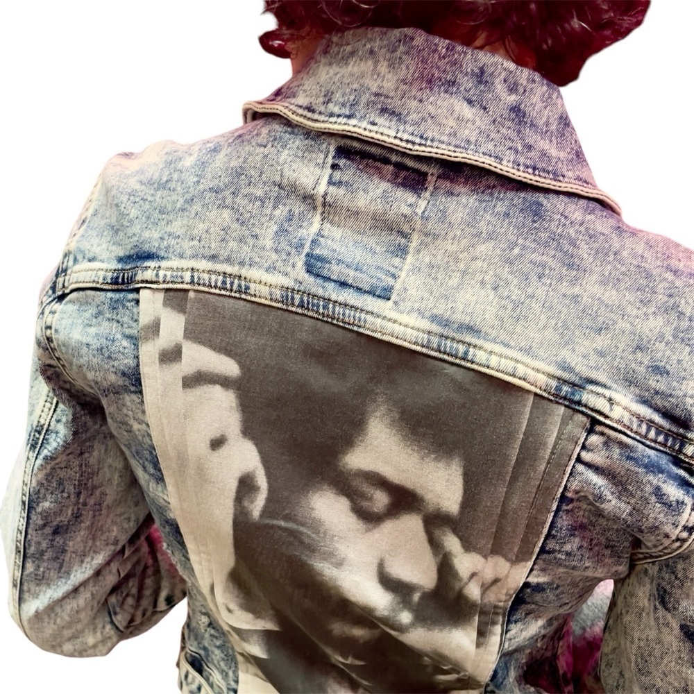 Iconic Rock Jimmy Hendrix Custom Denim Jacket - S/M - Sexy Party Cocktail - Madz - Picture 3 of 17